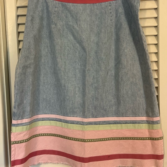 Christopher & Banks Denim Skirt with Pink and Green Stripes - Picture 2 of 7